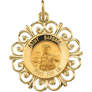 14K Yellow Gold Round St Barbara Pendant Pendant