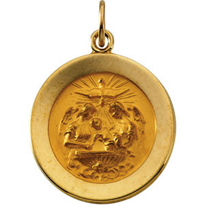 14K Yellow Gold Round Baptism Pendant Pendant