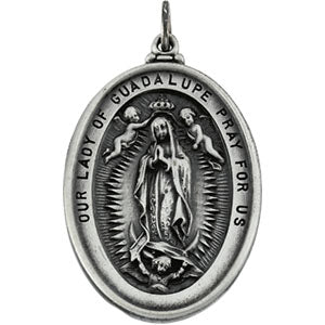 Sterling Silver Oval Lady Of Guadalupe Pendant Pendant with Chain