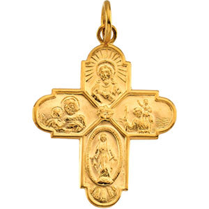 14K Yellow 24.5x21.5 mm Four-Way Cross Medal