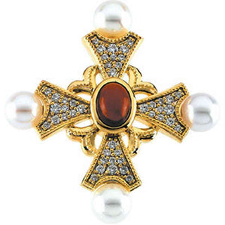 14K Yellow Gold Dia, Gen Gar Cab&Cultured Prl at Catholic Shop