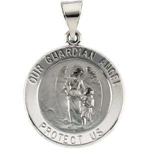14K Yellow Gold Hollow Round Guardian Angel Medal at Catholic Shop
