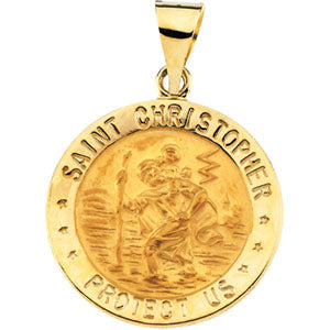 14K Yellow Gold Round Hollow St. Christopher Pendant