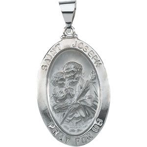 14K White Gold Hollow Oval St. Joseph Medal at Catholic Shop