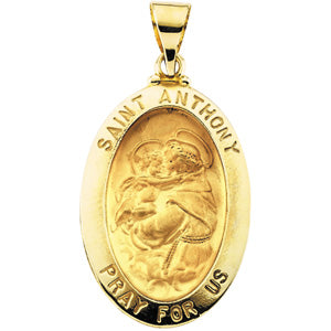14K White Gold Oval Hollow St. Anthony Medal at Catholic Shop