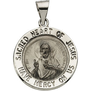 14K White Gold Round Hol Sacred Heart Of Jesus Medal at Catholic Shop
