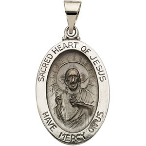 14K Yellow Gold Hollow Oval Sacred Heart Of Jesu at Catholic Shop