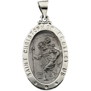 14K White Gold Ov Hollow St. Christopher Medal at Catholic Shop