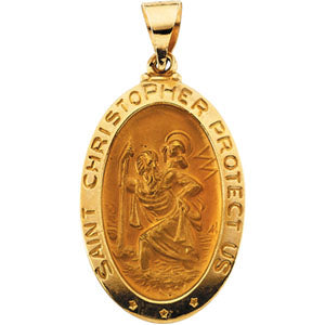 14K Yellow Gold Ov Hollow St. Christopher Medal at Catholic Shop