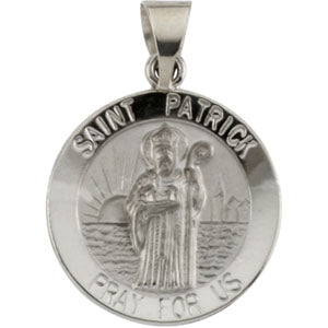 14K White Gold Hollow Round St. Patrick Medal at Catholic Shop