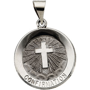 14K White Gold Hollow Confirmation Medal at Catholic Shop