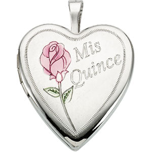 14K Yellow Gold Quince Anos with Rose Locket at Catholic Shop