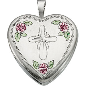 Sterling Silver Tri Color Fancy Cross Locket with Chain at Catholic Shop
