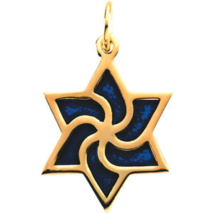 14K Yellow Gold Star Of David With Blue Enamel