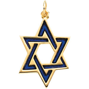 14K Yellow Gold Star Of David With Blue Enamel