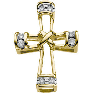 14K Yellow Gold 14Ky Rhod Pltd Diamond Unity Cross