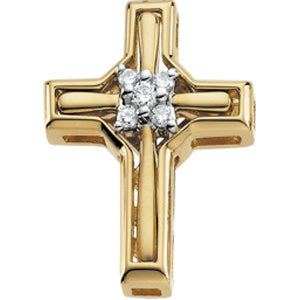 14K Yellow Gold 14Ky Rhod Pltd Diamond Unity Cross