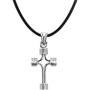 Sterling Silver Tubular Cross With Cord