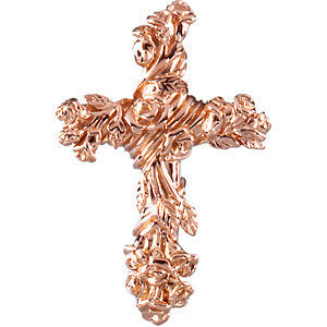 14K Rose 26.5x17.5 MM Floral-Inspired Cross