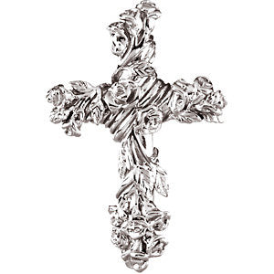 14K White 26.5x17.5 MM Floral-Inspired Cross