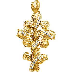 14K Gold .14 CTW Diamond Floral-Inspired Cross Pendant