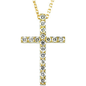 14K Gold 1/6 CTW Petite Diamond Cross 18" Necklace