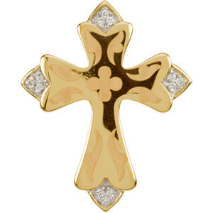 14K Yellow Gold Engraved Diamond Cross