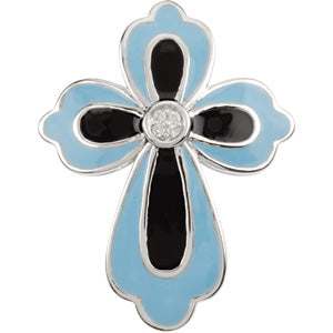 14K White Gold Blue & Black Enamel Diamond Cross at Catholic Shop