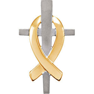 14K White & Yellow 20 MM Remember Our Troops Cross Pendant