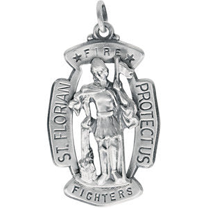 Sterling Silver 33x20.5 MM St. Florian Medal