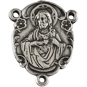 Sterling Silver 17.95x12.9 MM Sacred Heart of Jesus Rosary Center Medal