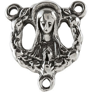 Sterling Silver 15.56x14.13 MM Mary and Jesus Rosary Center Medal