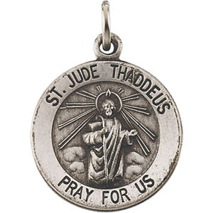 Sterling Silver Round St. Jude Thaddeus Pendant Med with Chain at Catholic Shop