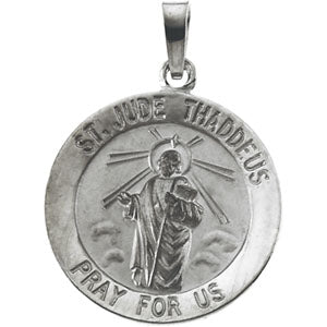 14K White Gold Round St. Jude Pendant Medal at Catholic Shop