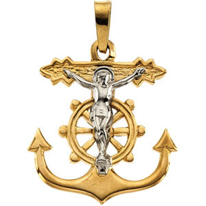 14K Yellow Gold/White Two Tone Mariners Cross