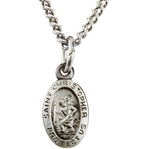 Sterling Silver 9x6 MM Oval St. Christopher 18" Necklace