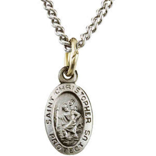 Sterling Silver Oval St. Christopher Pendant Medl with Chain