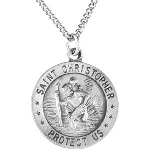 Sterling Silver Round St. Christopher Pendant Medal with Chain at Catholic Shop