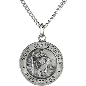 Sterling Silver Round St. Christopher Pendant with Chain