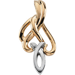 14K Yellow Gold/White Two Tone Fish Pendant with Hidden at Catholic Shop