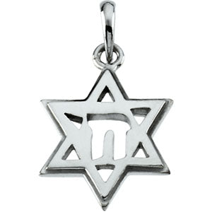 14K White Gold Star Of David Chai Pendant at Catholic Shop