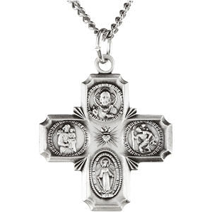 Sterling Silver 25x24 MM Four-Way Cross Medal 24" Necklace