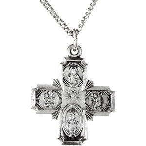 Sterling Silver 4-Way Cross Pendant Medal with Chain at Catholic Shop