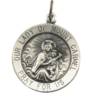 Sterling Silver Round Lady/Mount Carmel Pendant Medl with Chain at Catholic Shop
