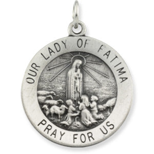 Sterling Silver Round Our Lady Of Fatima Pendant Med with Chain