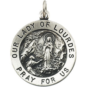 Sterling Silver Round Our Ldy Of Lourdes Pendant Pendant with Chain