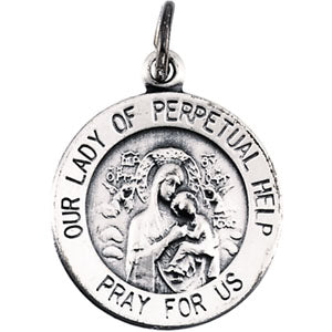Sterling Silver Round Perpetual Help Pendant Pendant with Chain