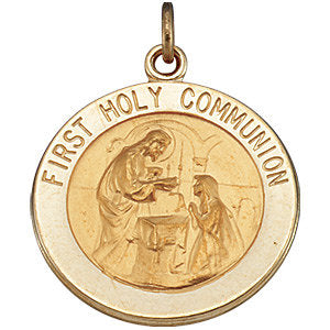 14K Gold 15 MM First Communion Medal