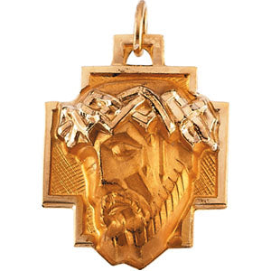 14K Yellow Gold Head Of Jesus with Crown Cross Pe
