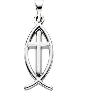 14K Yellow Gold Fish with Cross Pendant